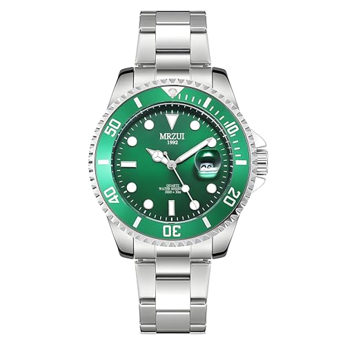 MRZUI ステンレスバンド メンズウォッチ 究極の定番サブマリーナデイト腕時計です 防水 日付人気 うで時計 クォーツ 高級品 男女兼用 夜光文字盤 (Green)